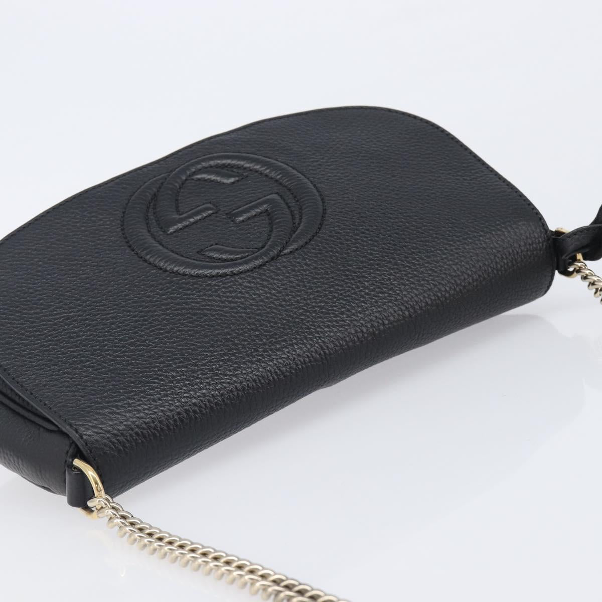 GUCCI Soho Chain Shoulder Bag Leather Black Gold 336752 Auth 205989M