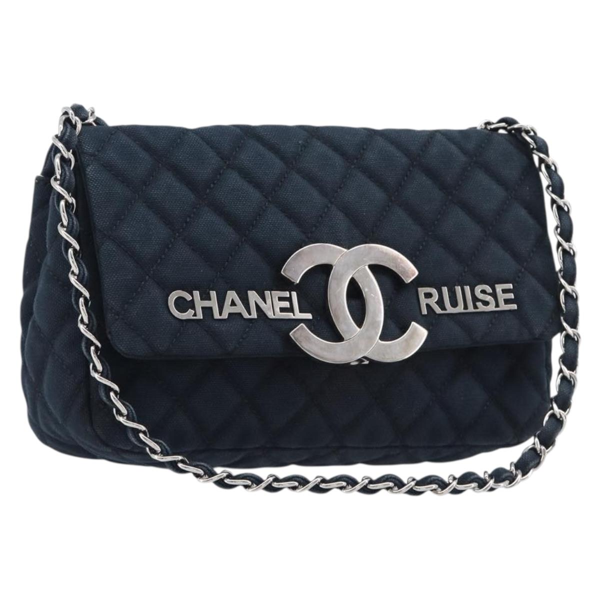 CHANEL Matelasse Chain Shoulder Bag Canvas Black Silver CC Auth 205990V
