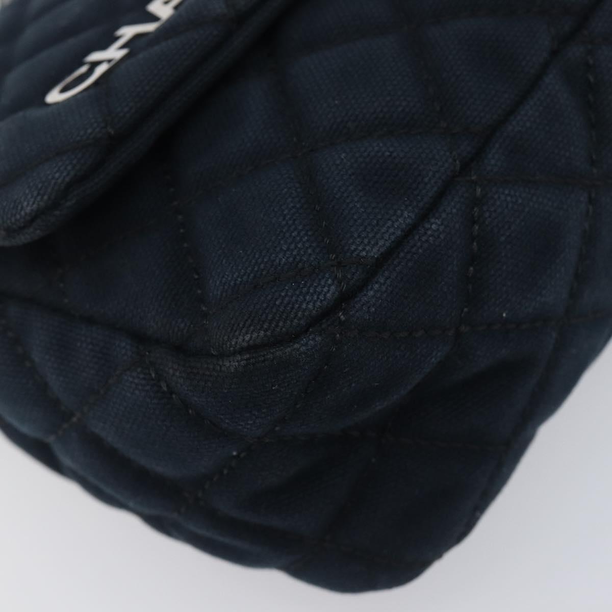 CHANEL Matelasse Chain Shoulder Bag Canvas Black Silver CC Auth 205990V