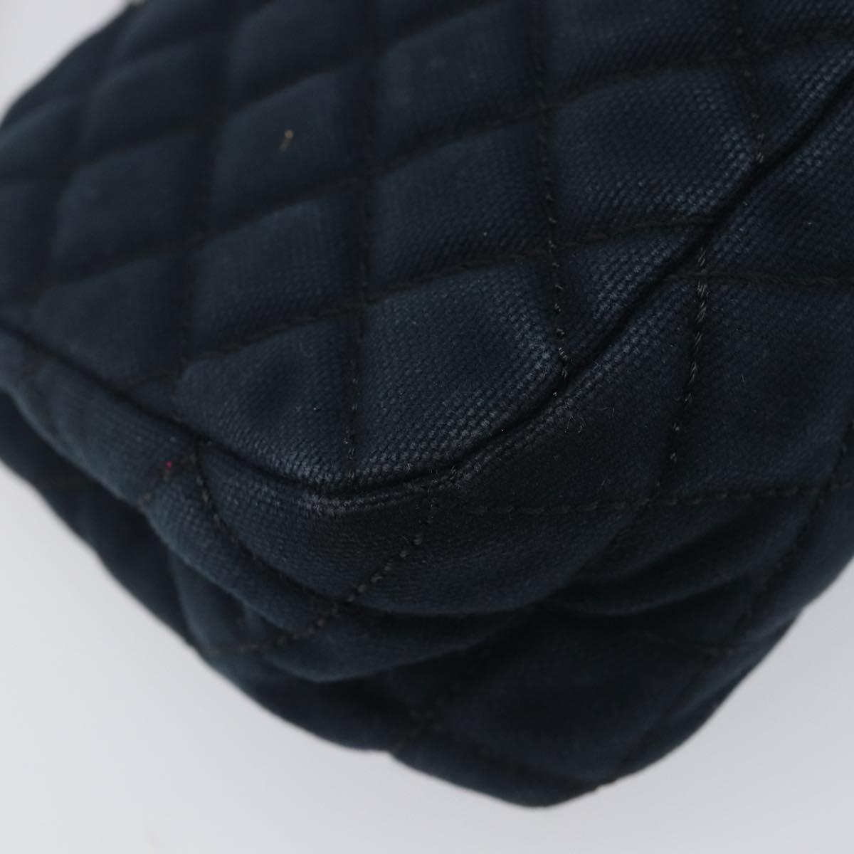 CHANEL Matelasse Chain Shoulder Bag Canvas Black Silver CC Auth 205990V