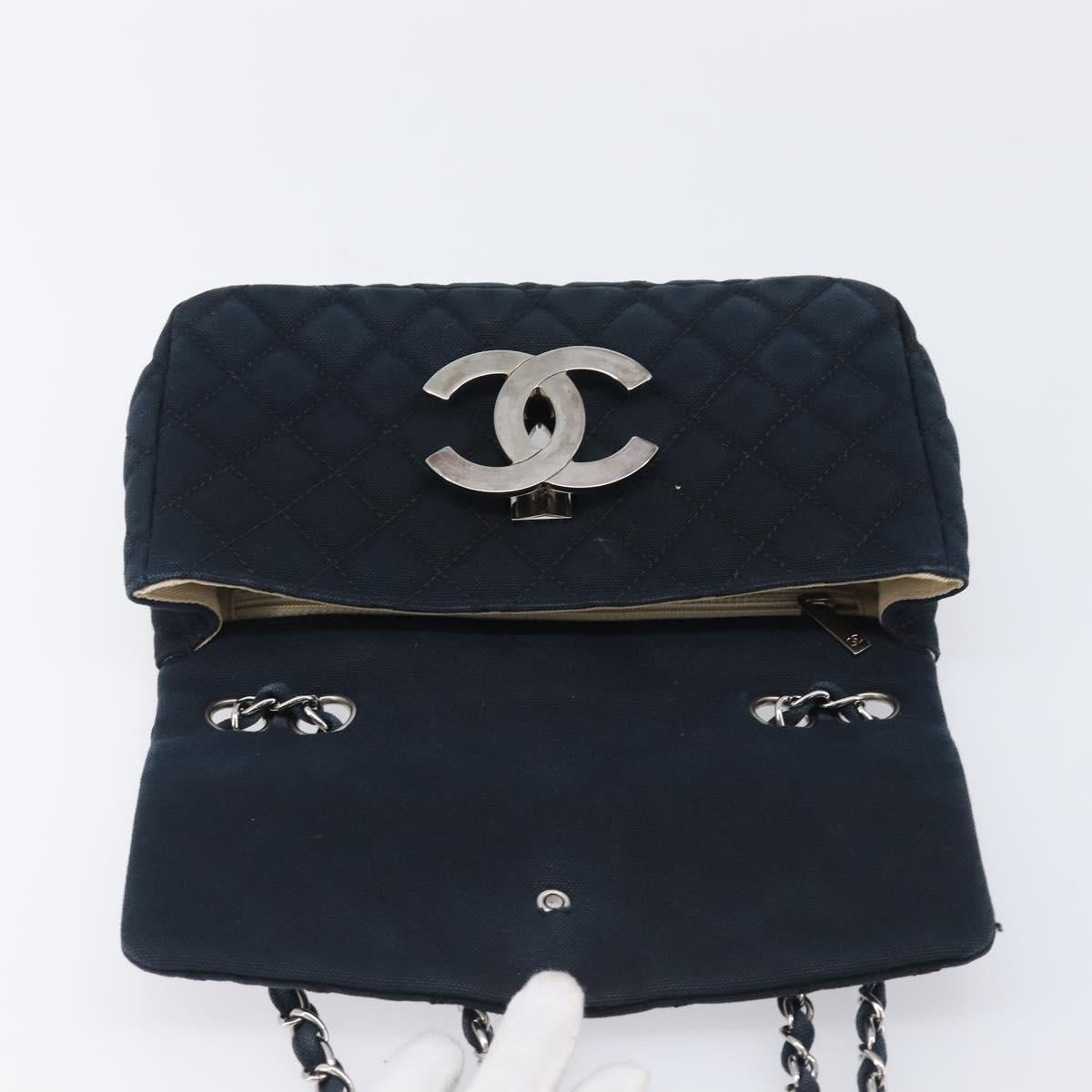 CHANEL Matelasse Chain Shoulder Bag Canvas Black Silver CC Auth 205990V