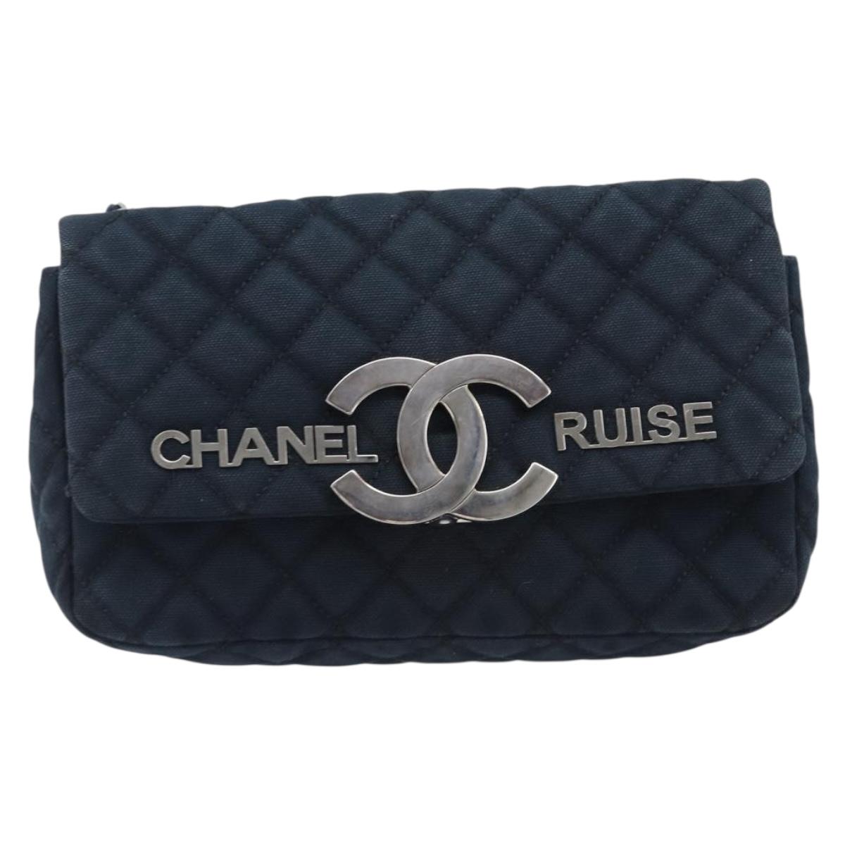 CHANEL Matelasse Chain Shoulder Bag Canvas Black Silver CC Auth 205990V