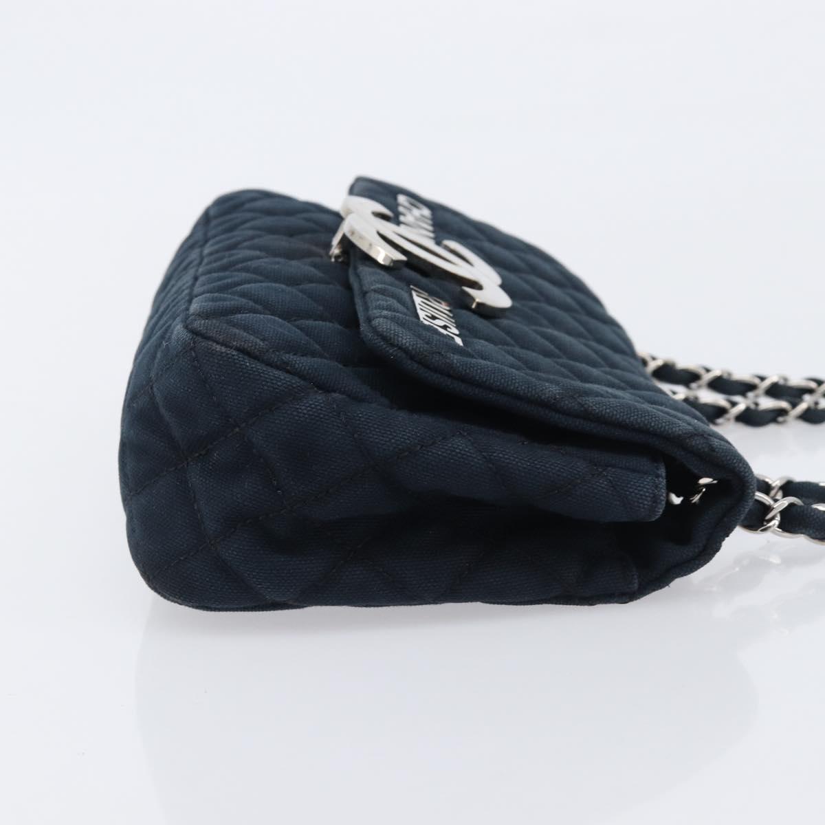 CHANEL Matelasse Chain Shoulder Bag Canvas Black Silver CC Auth 205990V