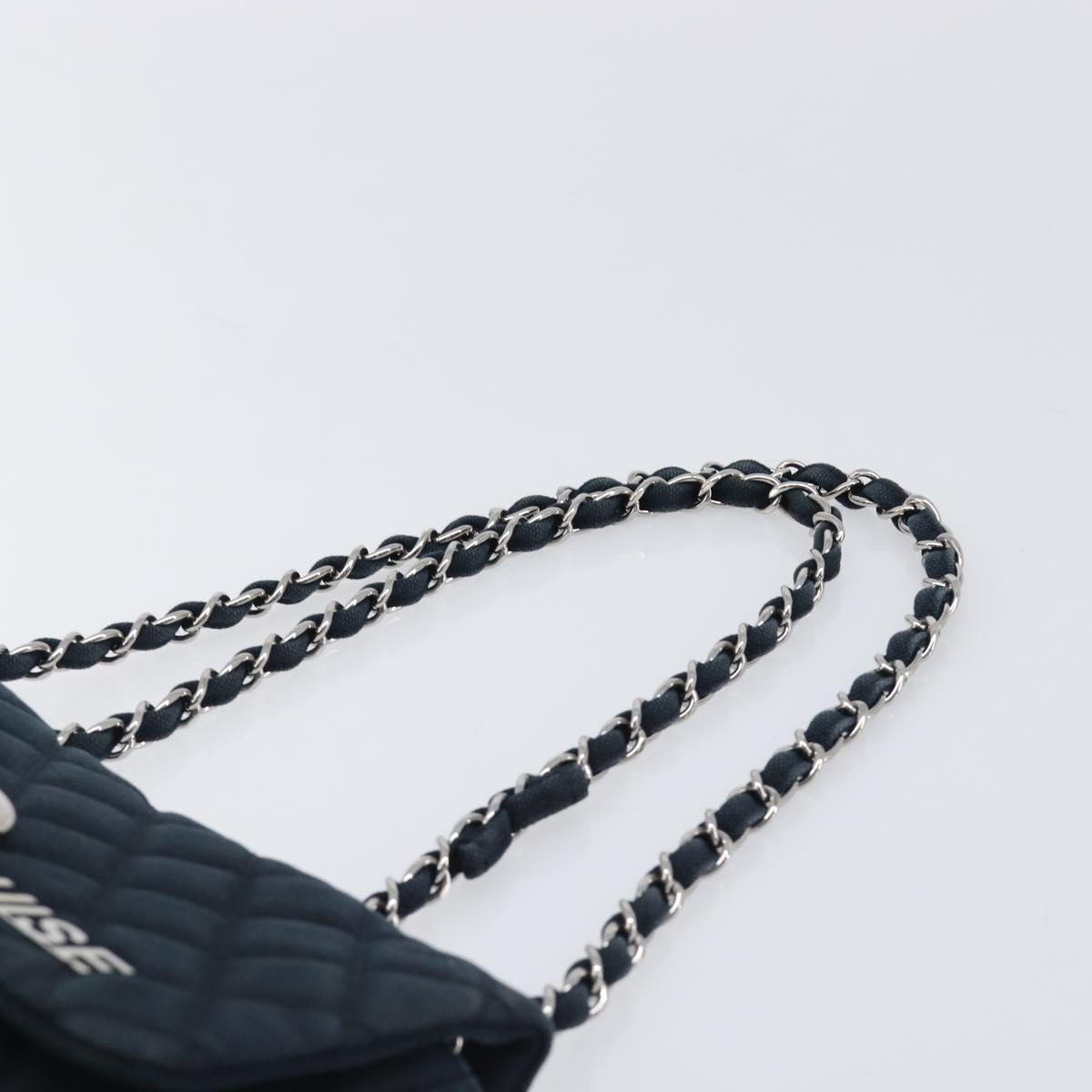 CHANEL Matelasse Chain Shoulder Bag Canvas Black Silver CC Auth 205990V