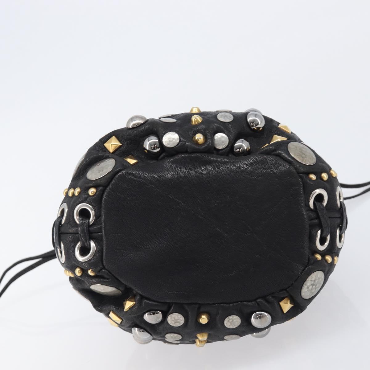 Miu Miu Hand Bag Leather Black Gold Silver Auth 205991V