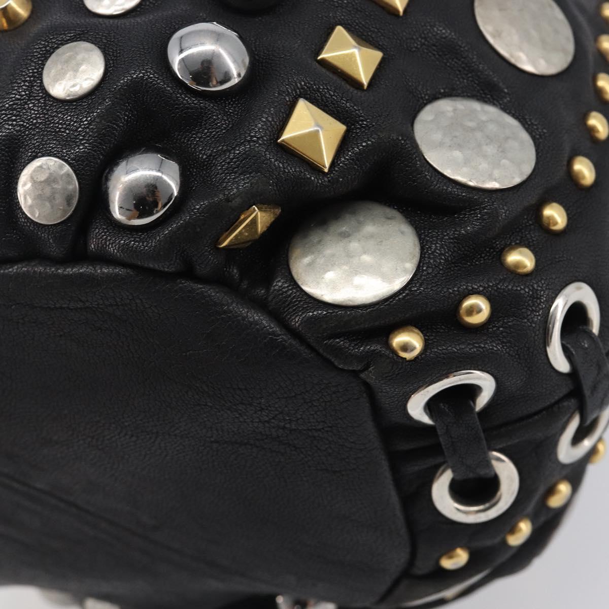 Miu Miu Hand Bag Leather Black Gold Silver Auth 205991V