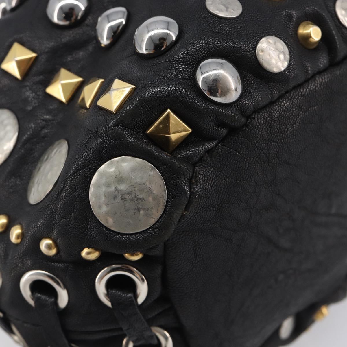 Miu Miu Hand Bag Leather Black Gold Silver Auth 205991V