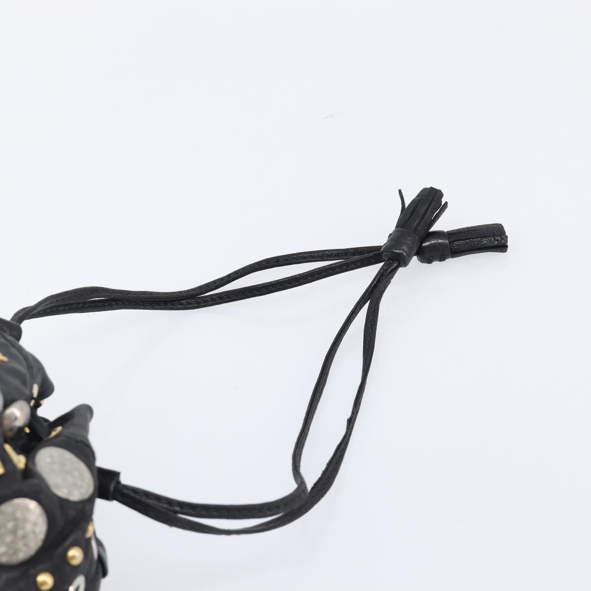 Miu Miu Hand Bag Leather Black Gold Silver Auth 205991V