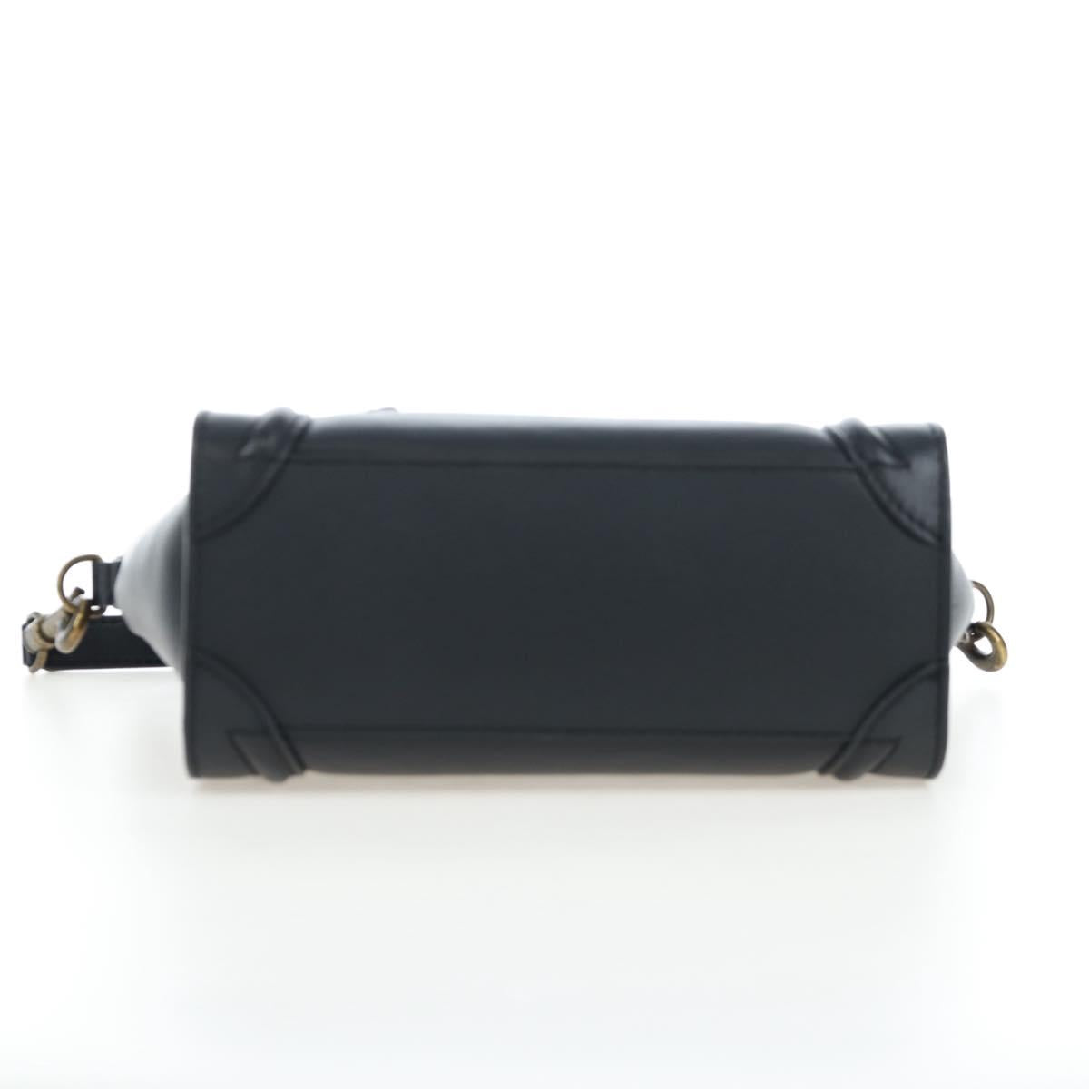 CELINE Luggage Micro Shopper Hand Bag Leather 2way Black Gold Auth 205995V