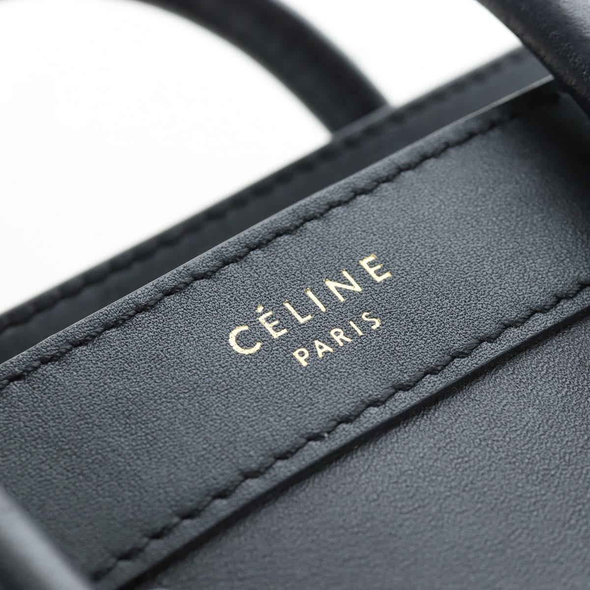 CELINE Luggage Micro Shopper Hand Bag Leather 2way Black Gold Auth 205995V