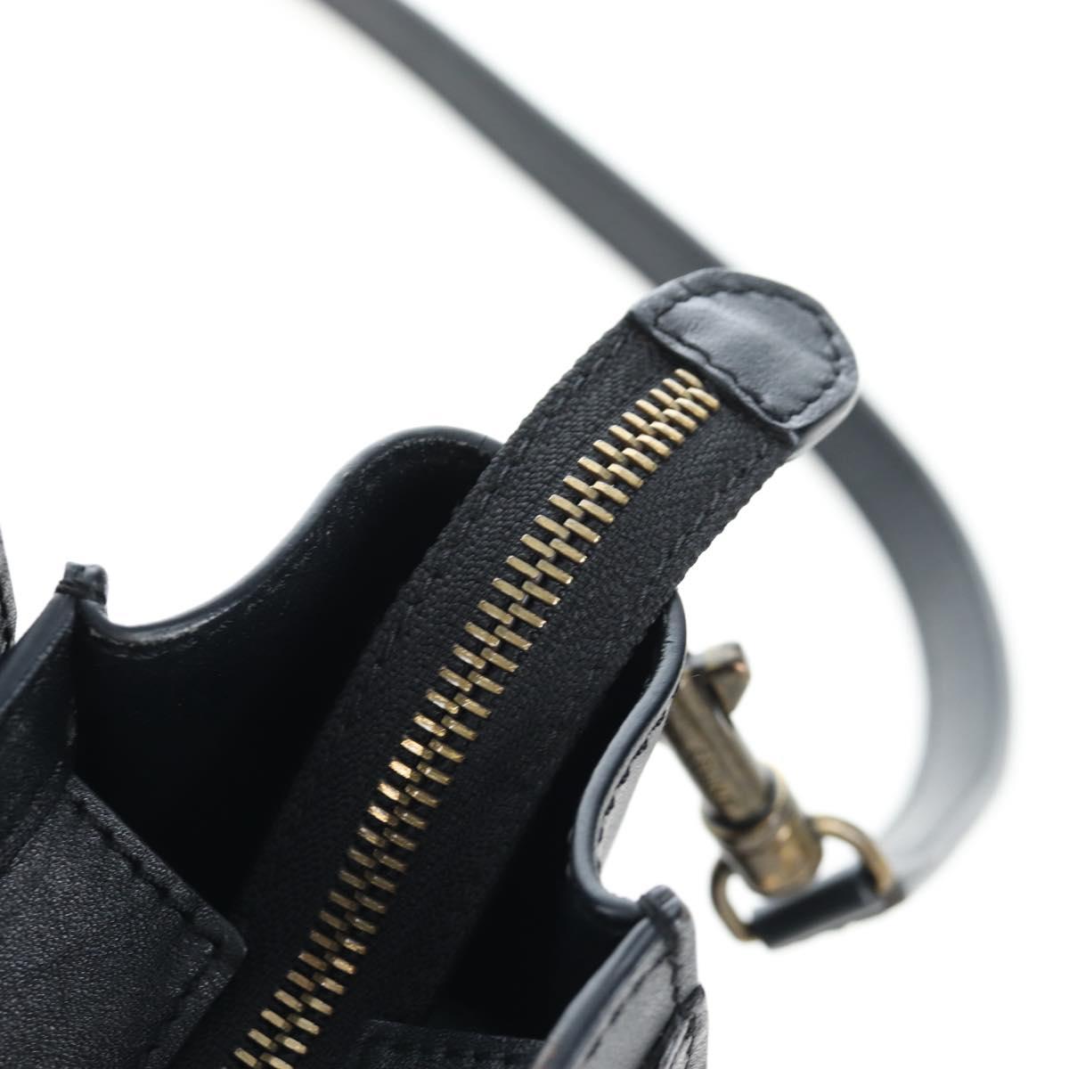 CELINE Luggage Micro Shopper Hand Bag Leather 2way Black Gold Auth 205995V