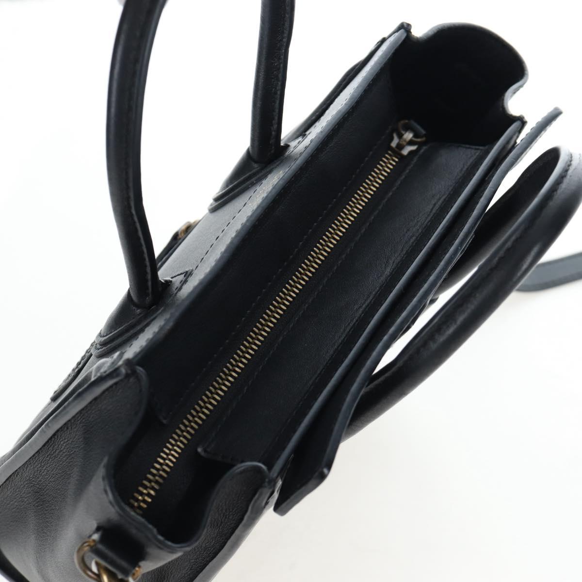 CELINE Luggage Micro Shopper Hand Bag Leather 2way Black Gold Auth 205995V