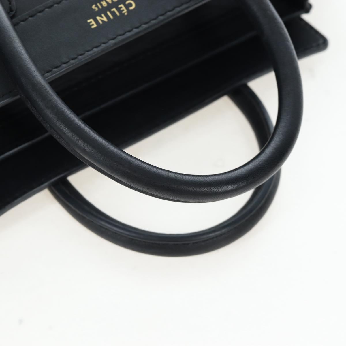 CELINE Luggage Micro Shopper Hand Bag Leather 2way Black Gold Auth 205995V