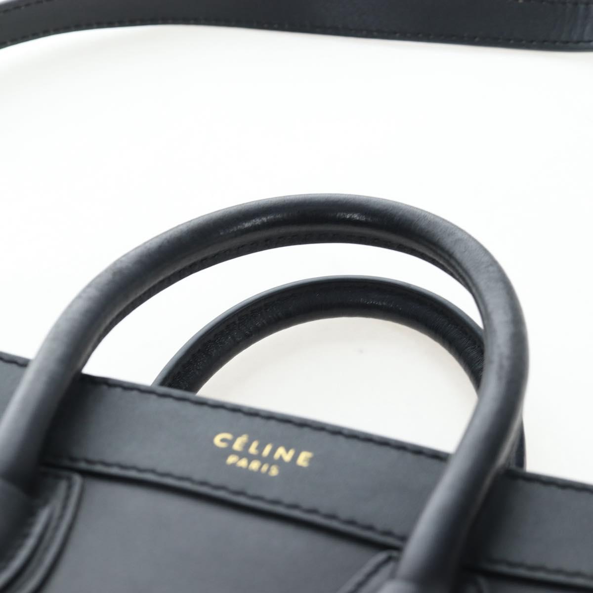 CELINE Luggage Micro Shopper Hand Bag Leather 2way Black Gold Auth 205995V