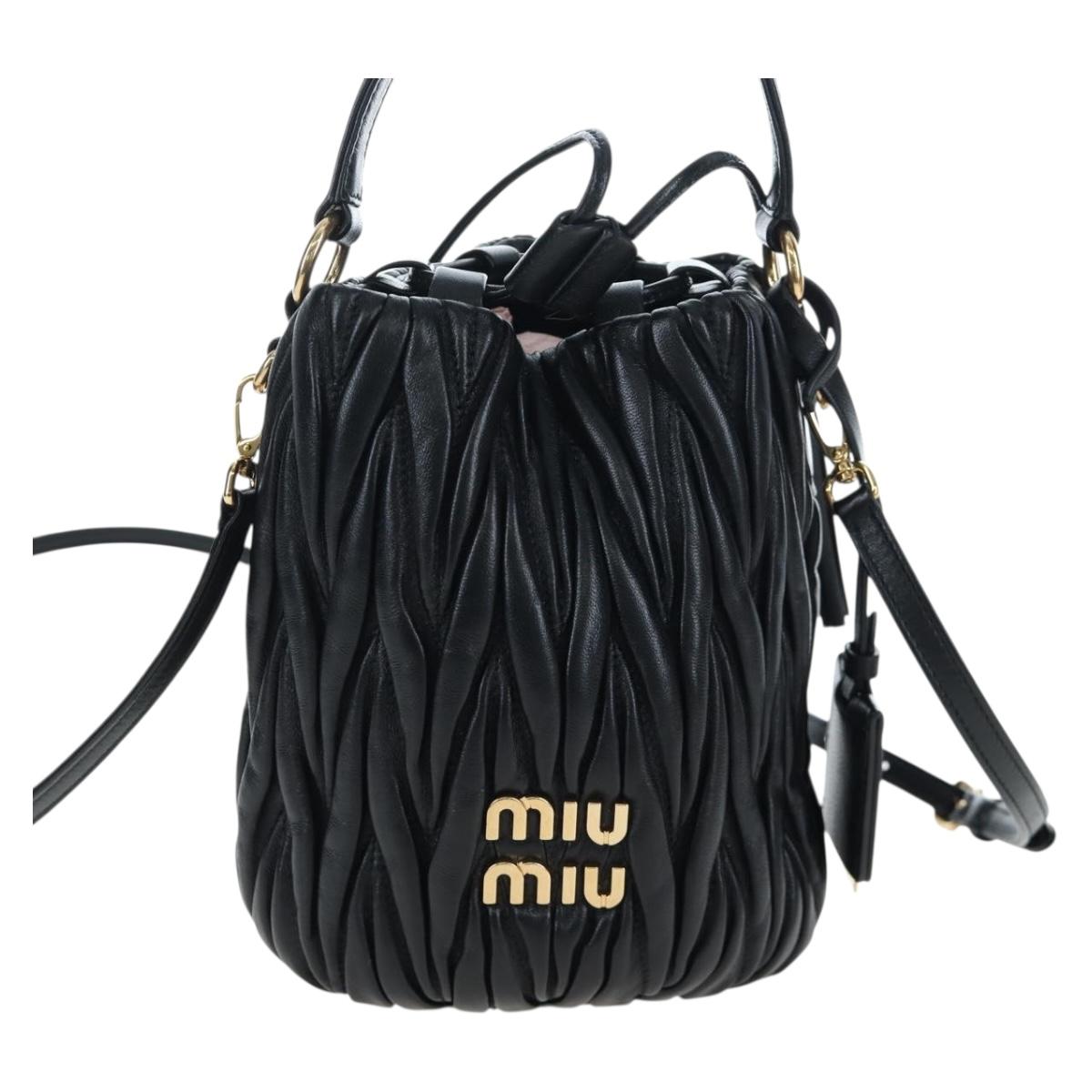 Miu Miu Matelasse Shoulder Bag Leather 2way Black Gold Auth 205997M