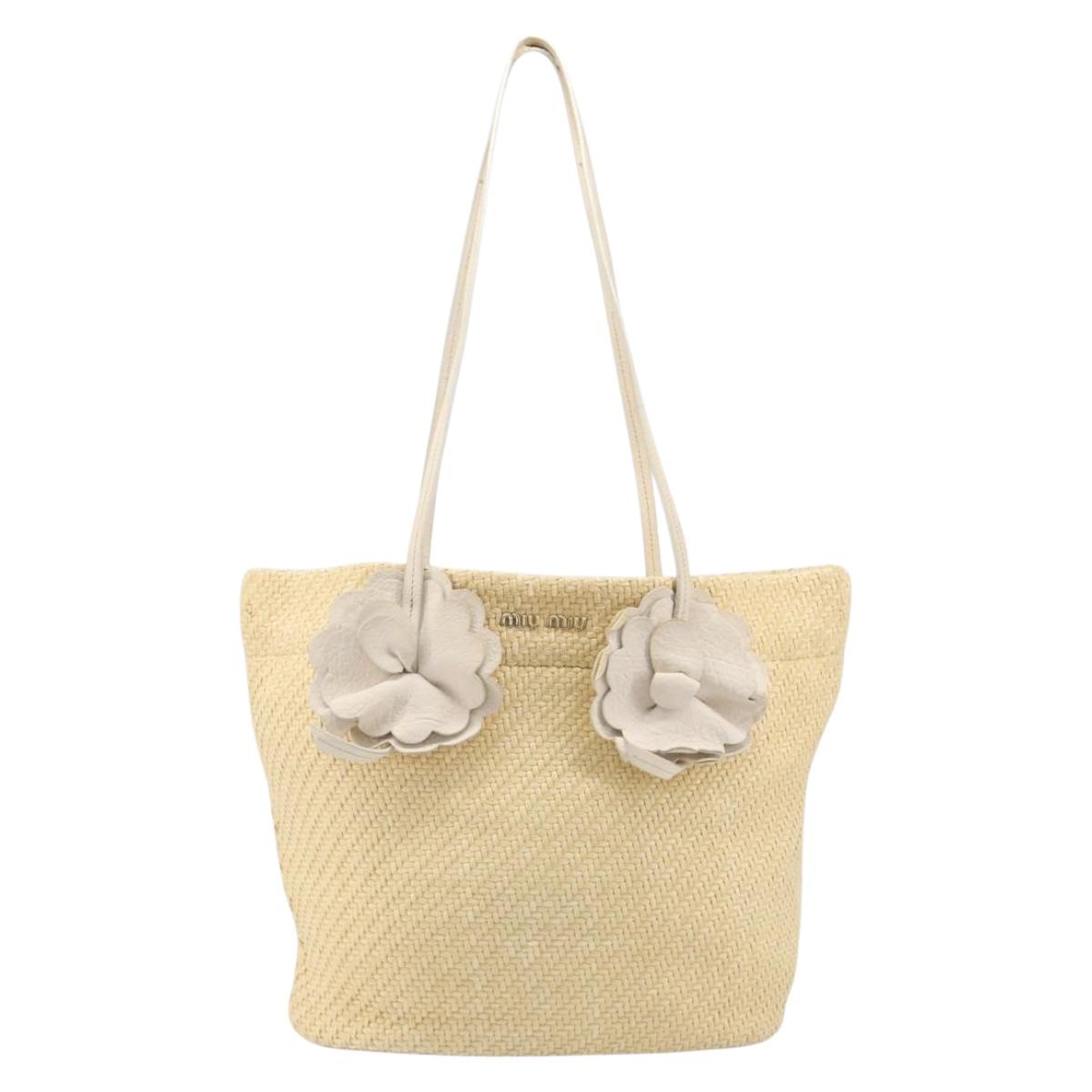 Miu Miu Tote Bag Raffia Beige Gold Auth 205999A