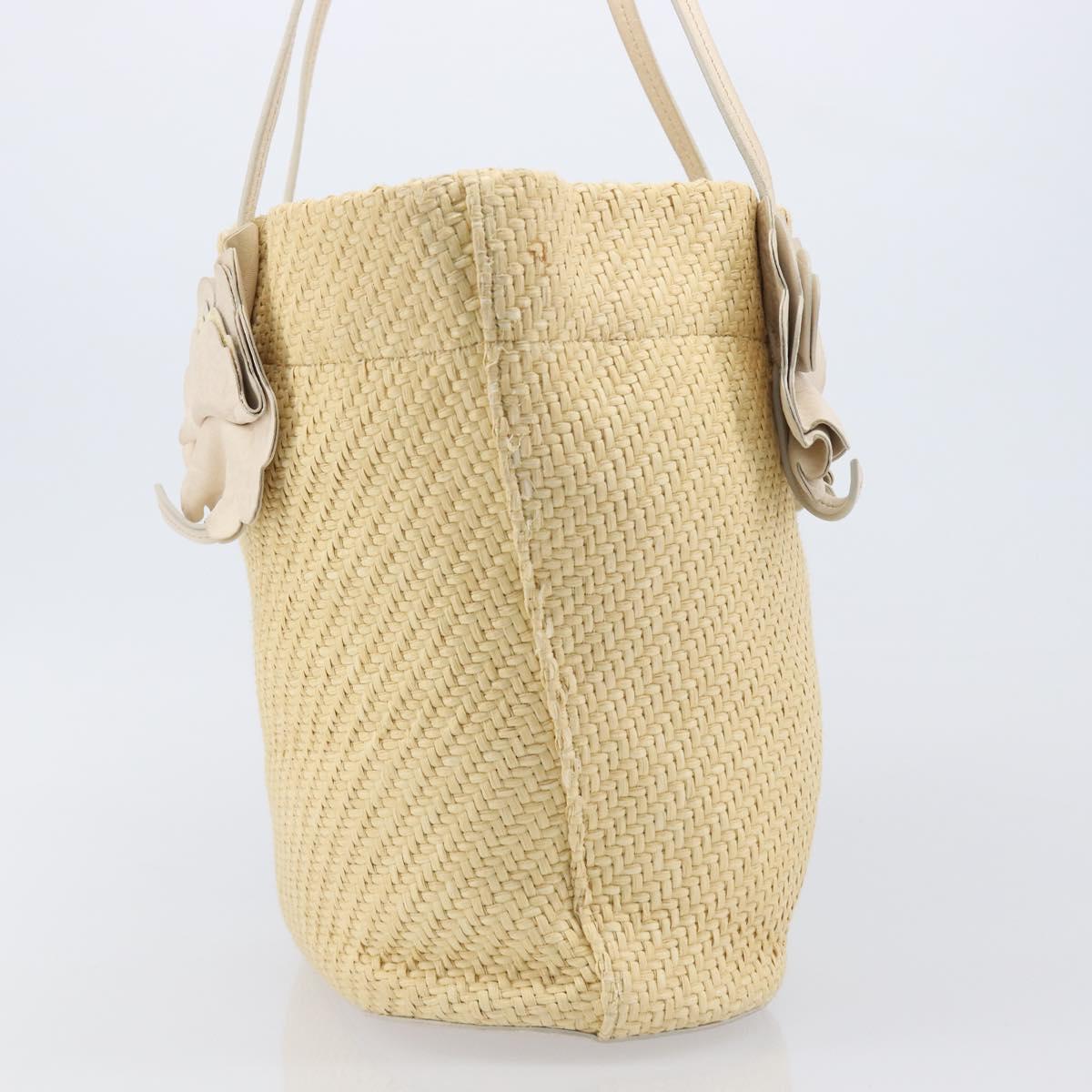 Miu Miu Tote Bag Raffia Beige Gold Auth 205999A