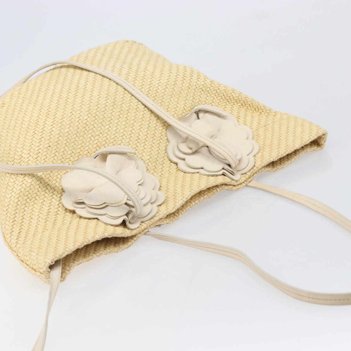 Miu Miu Tote Bag Raffia Beige Gold Auth 205999A