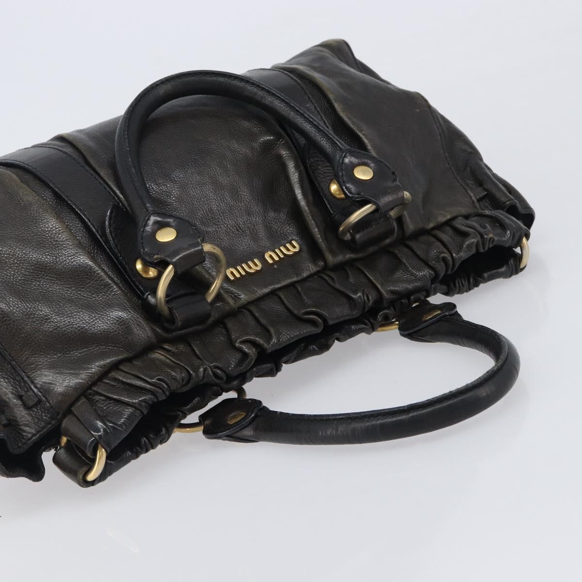 Miu Miu Hand Bag Vitellolux Black Gold Auth 206001A