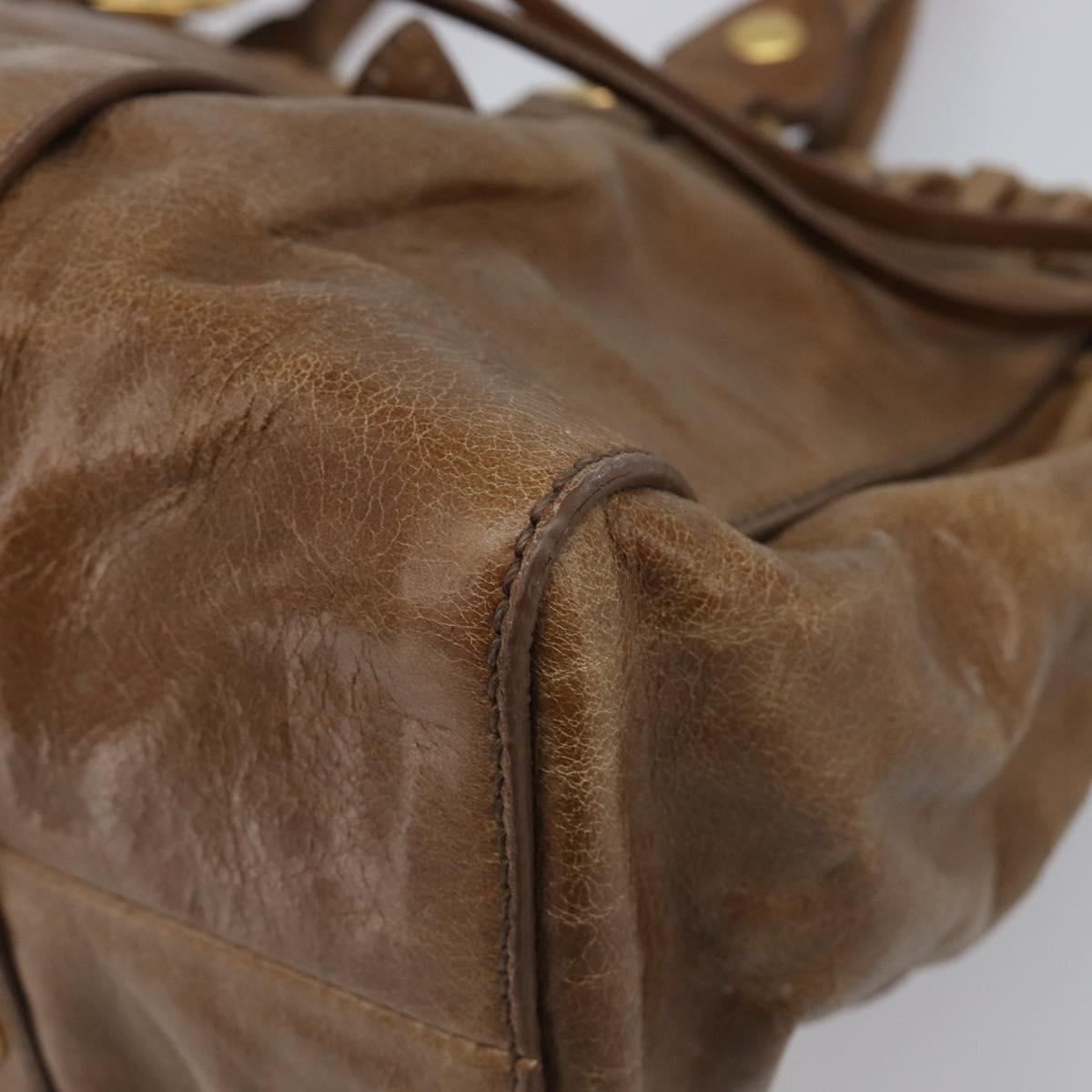 Miu Miu Hand Bag Vitellolux Brown Gold Auth 206002V