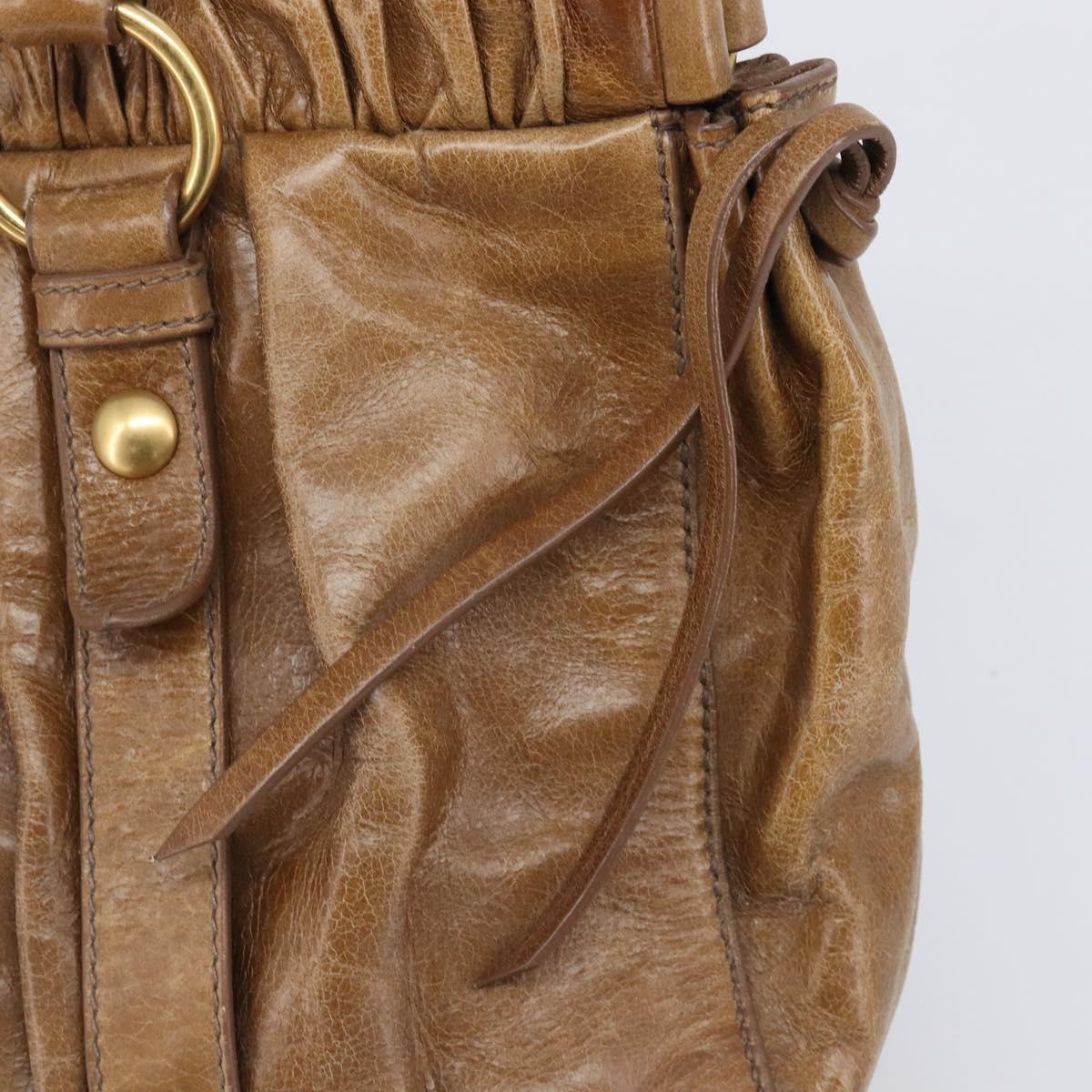 Miu Miu Hand Bag Vitellolux Brown Gold Auth 206002V