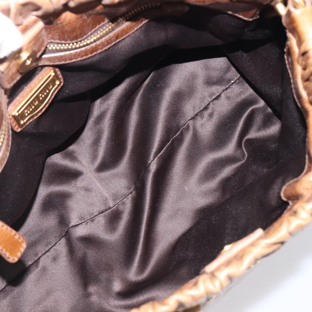 Miu Miu Hand Bag Vitellolux Brown Gold Auth 206002V
