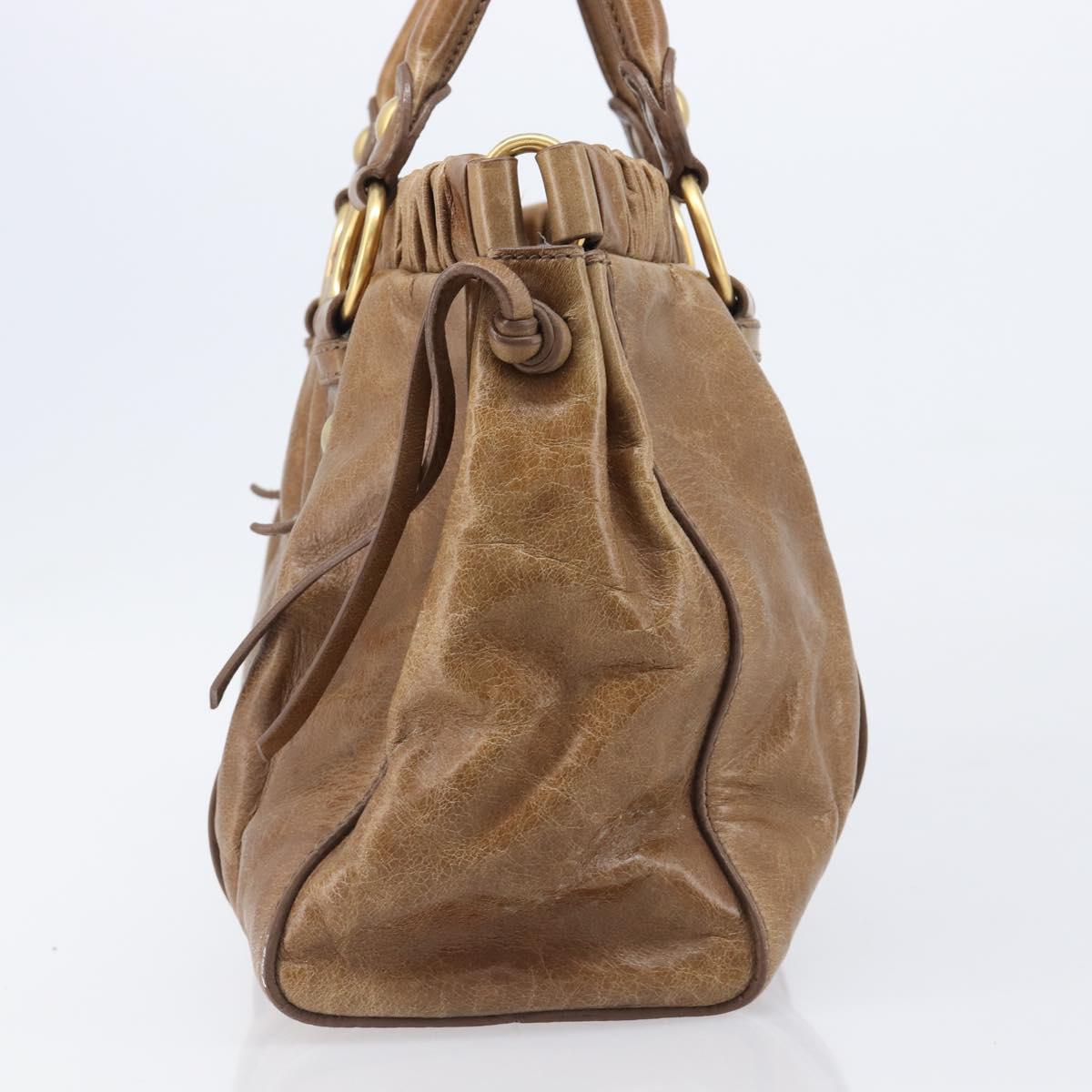 Miu Miu Hand Bag Vitellolux Brown Gold Auth 206002V