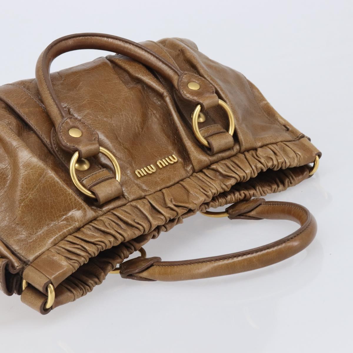 Miu Miu Hand Bag Vitellolux Brown Gold Auth 206002V