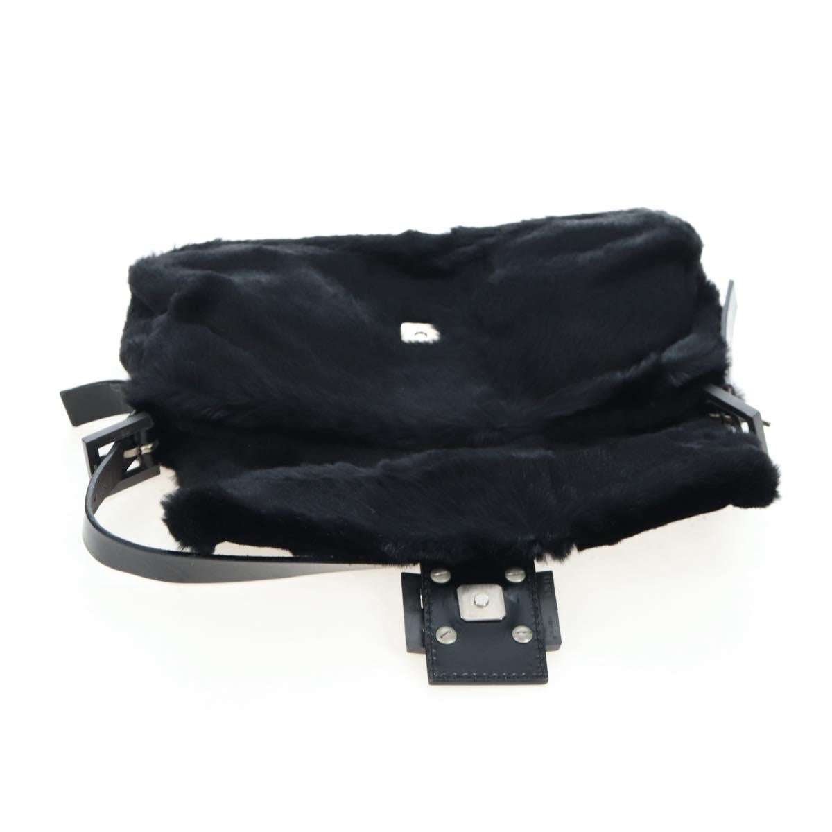 FENDI Mamma Baguette Shoulder Bag Fur Black Auth 206008SAM