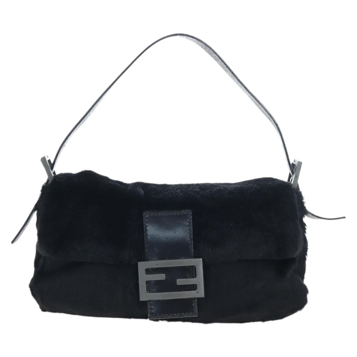 FENDI Mamma Baguette Shoulder Bag Fur Black Auth 206008SAM