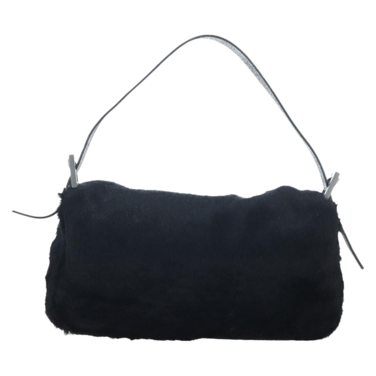 FENDI Mamma Baguette Shoulder Bag Fur Black Auth 206008SAM