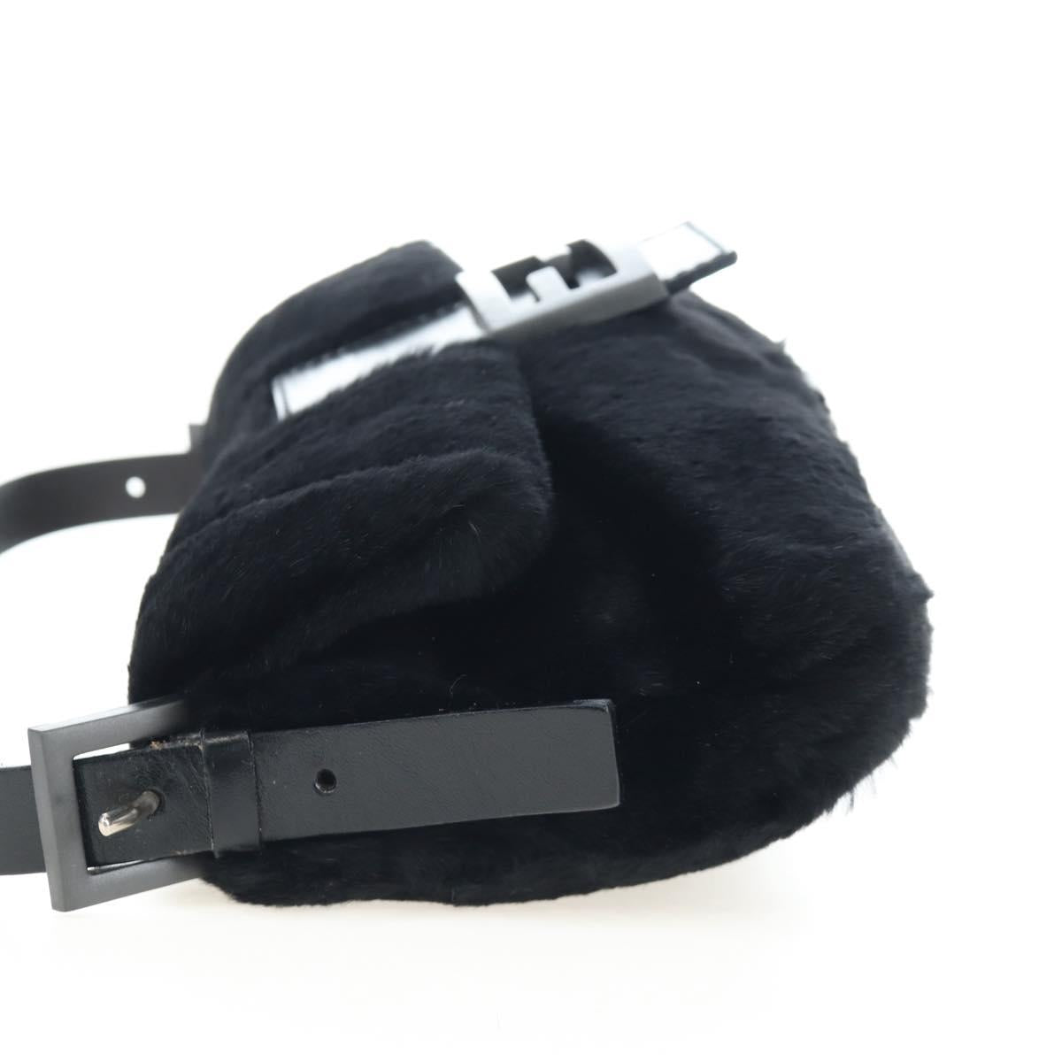 FENDI Mamma Baguette Shoulder Bag Fur Black Auth 206008SAM