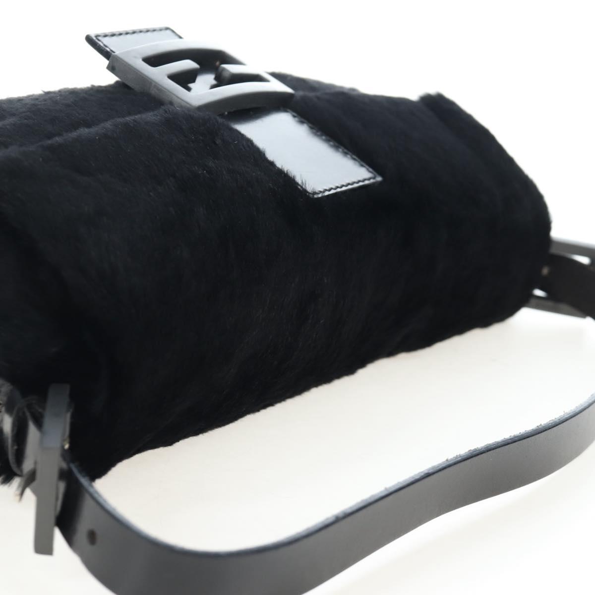 FENDI Mamma Baguette Shoulder Bag Fur Black Auth 206008SAM