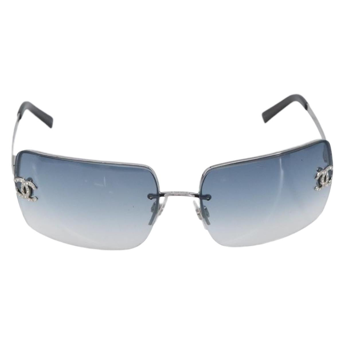 CHANEL COCO Mark Sunglasses Metal Silver CC Auth 206011M