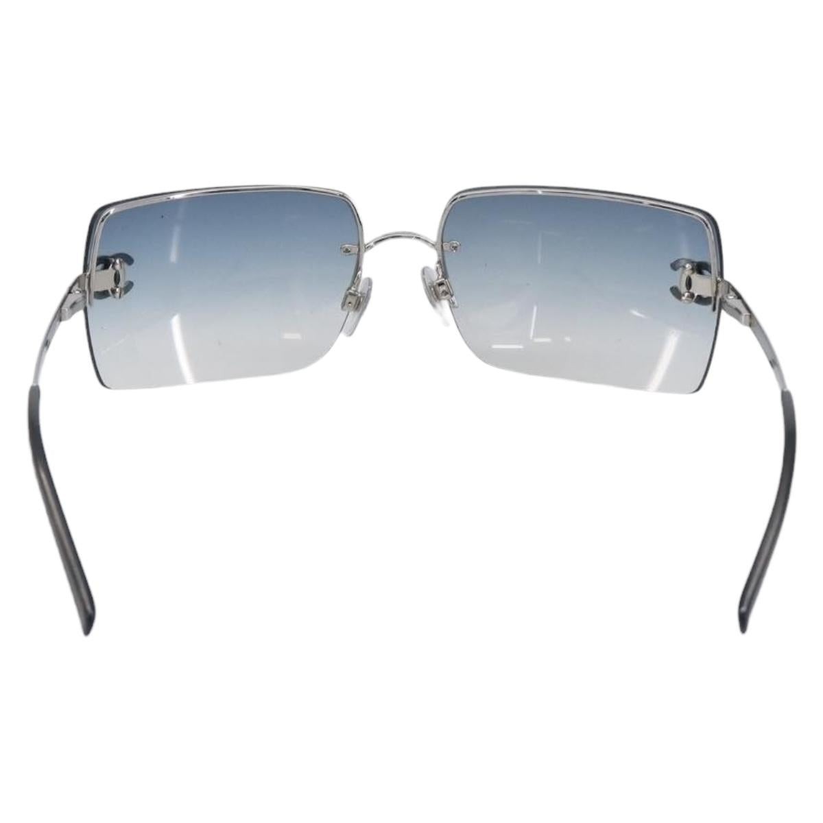 CHANEL COCO Mark Sunglasses Metal Silver CC Auth 206011M