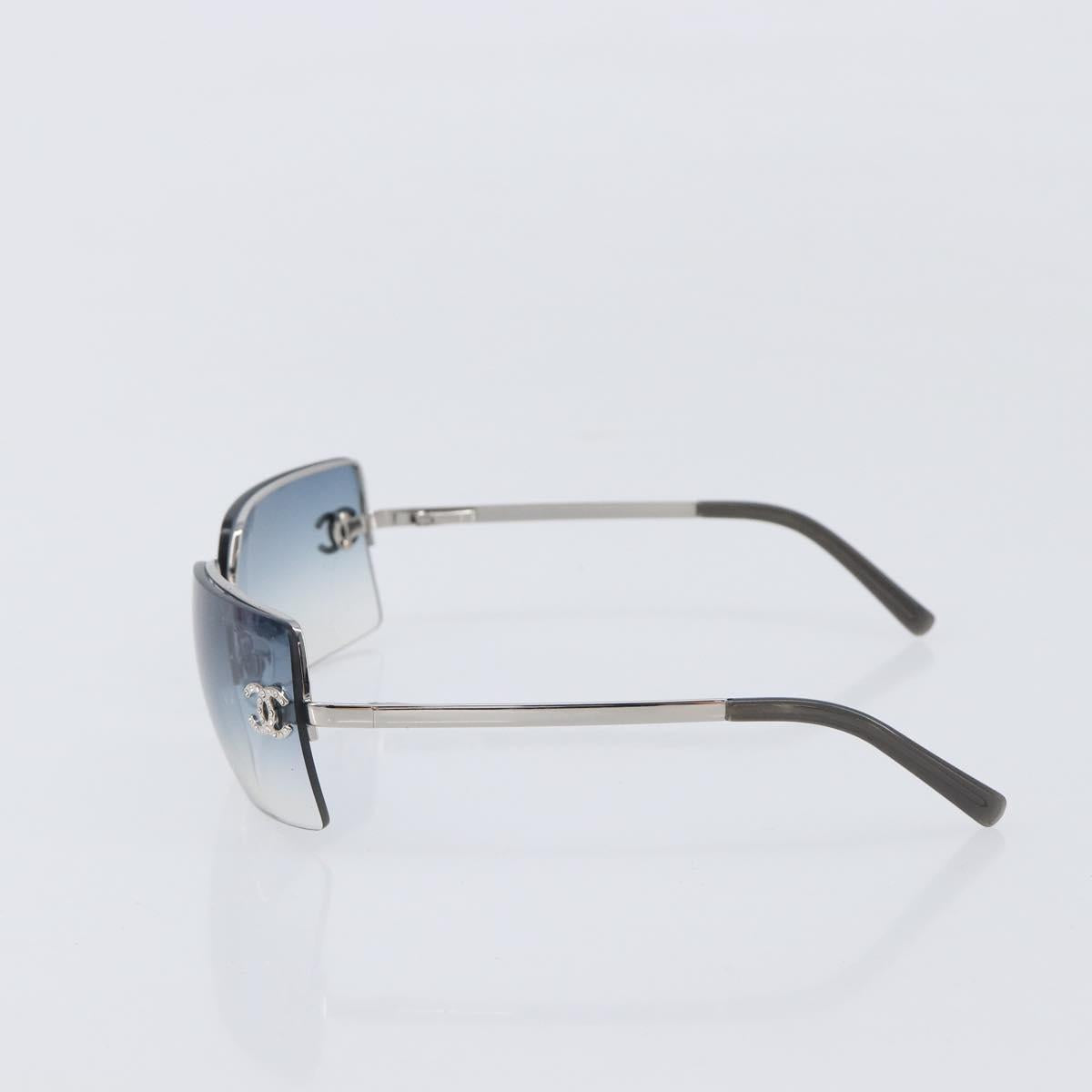 CHANEL COCO Mark Sunglasses Metal Silver CC Auth 206011M