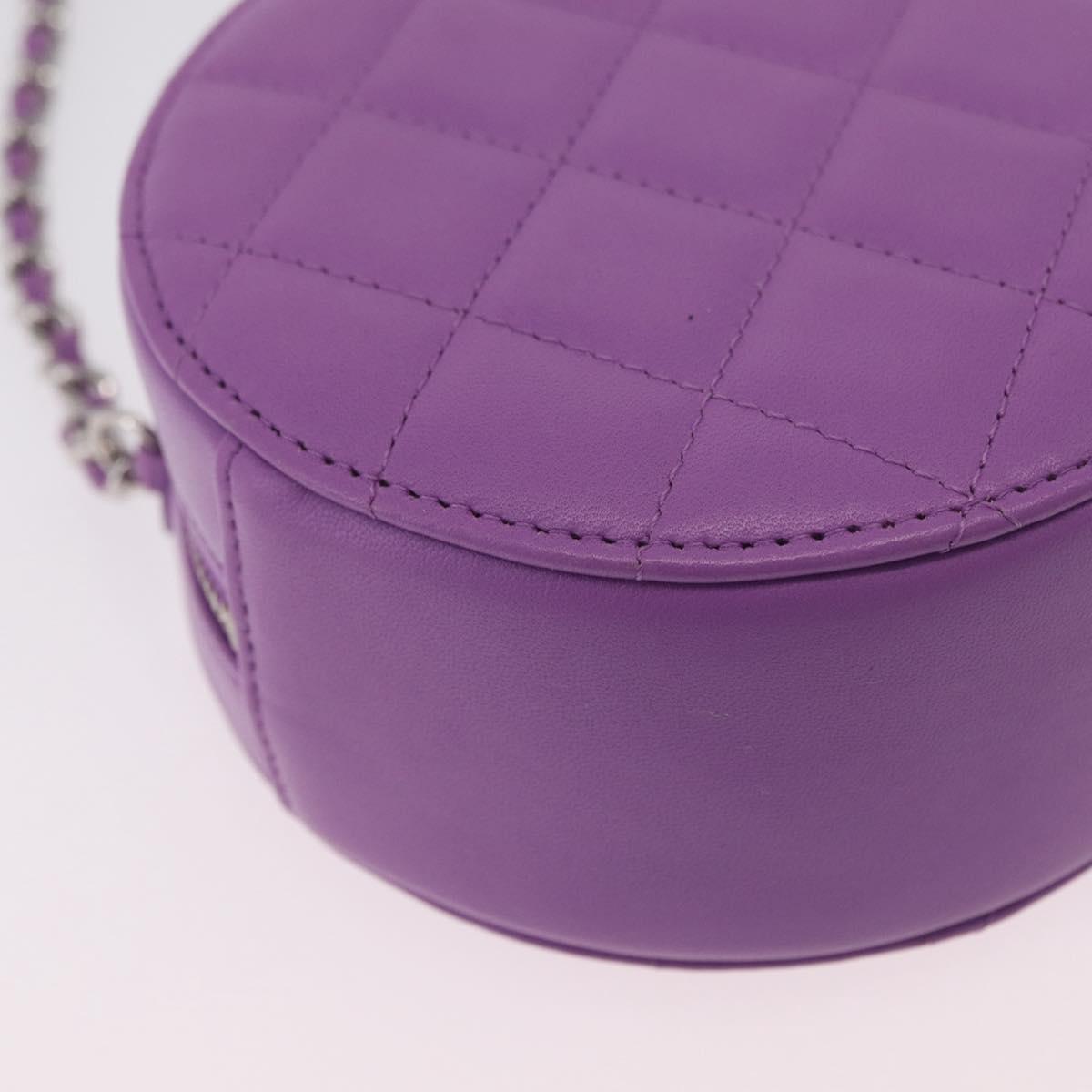 CHANEL Matelasse Chain Shoulder Bag Lamb Skin Purple Silver CC Auth 206022M