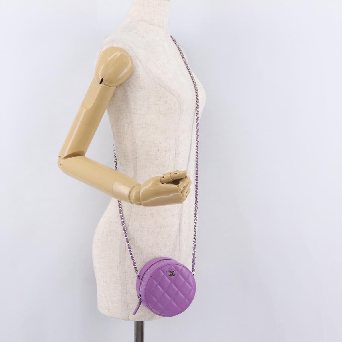 CHANEL Matelasse Chain Shoulder Bag Lamb Skin Purple Silver CC Auth 206022M