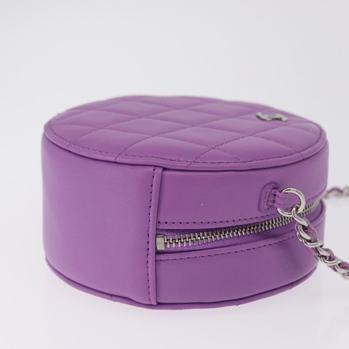 CHANEL Matelasse Chain Shoulder Bag Lamb Skin Purple Silver CC Auth 206022M