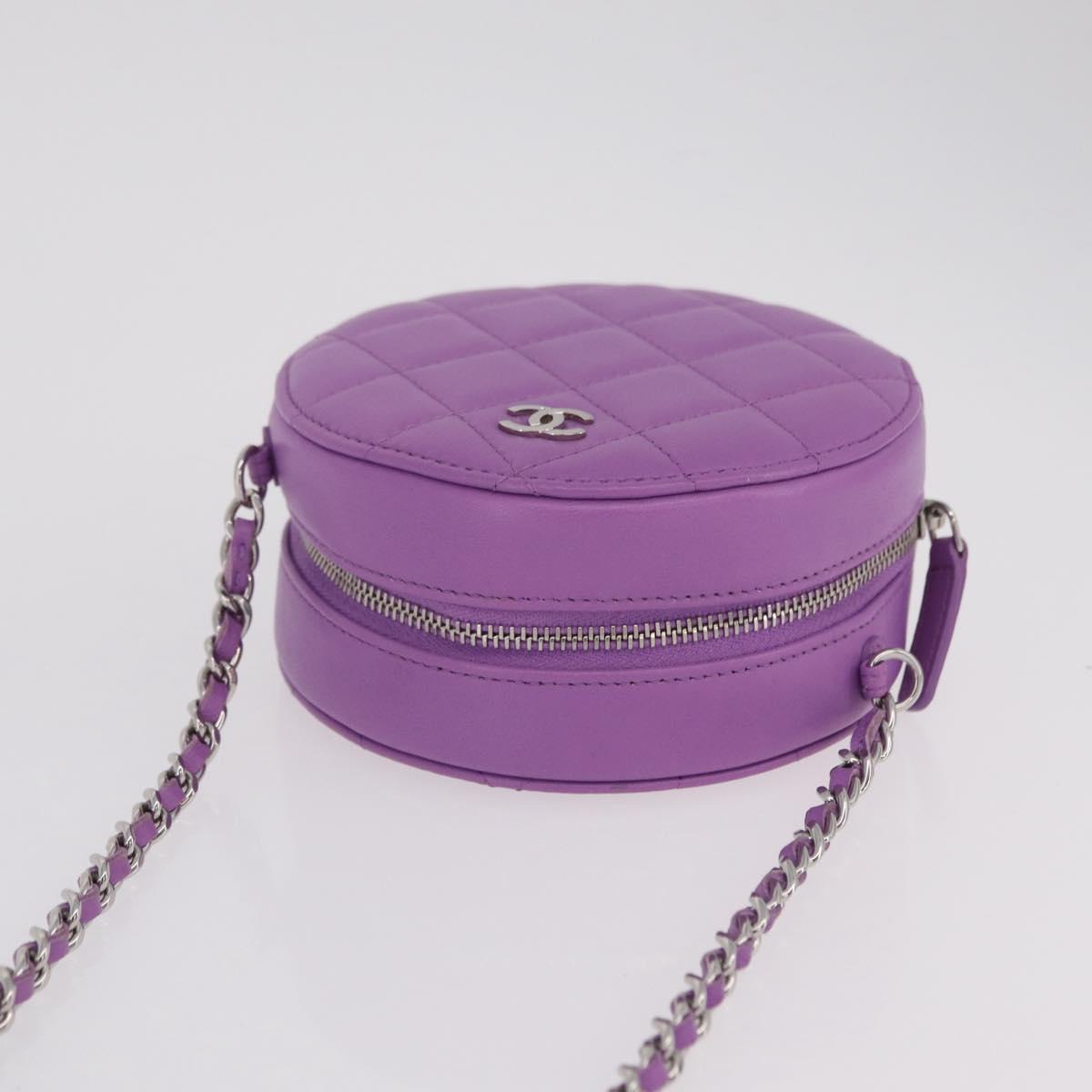 CHANEL Matelasse Chain Shoulder Bag Lamb Skin Purple Silver CC Auth 206022M