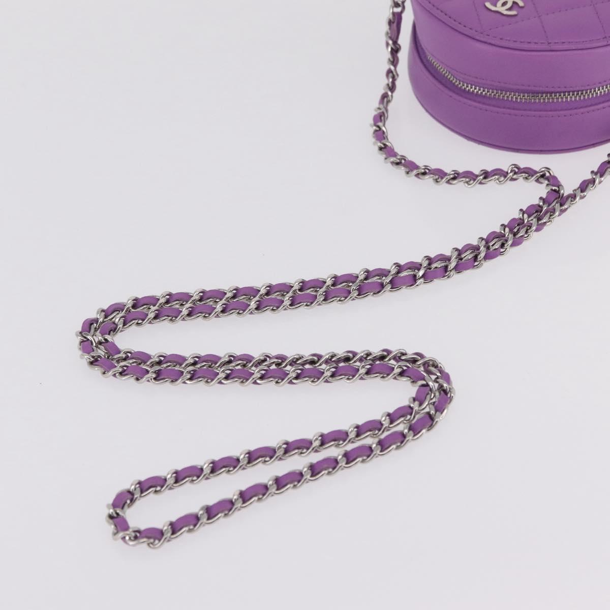 CHANEL Matelasse Chain Shoulder Bag Lamb Skin Purple Silver CC Auth 206022M