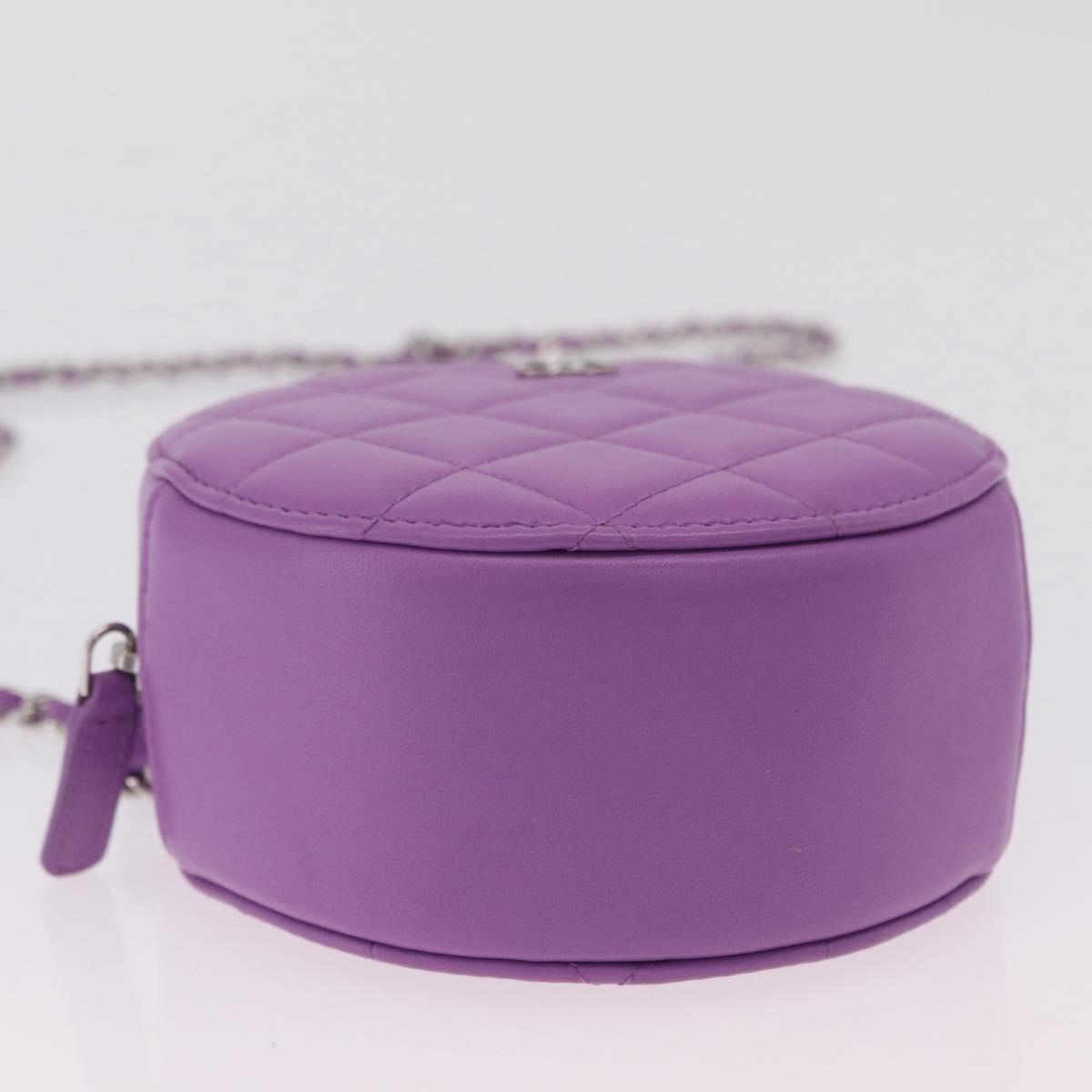 CHANEL Matelasse Chain Shoulder Bag Lamb Skin Purple Silver CC Auth 206022M