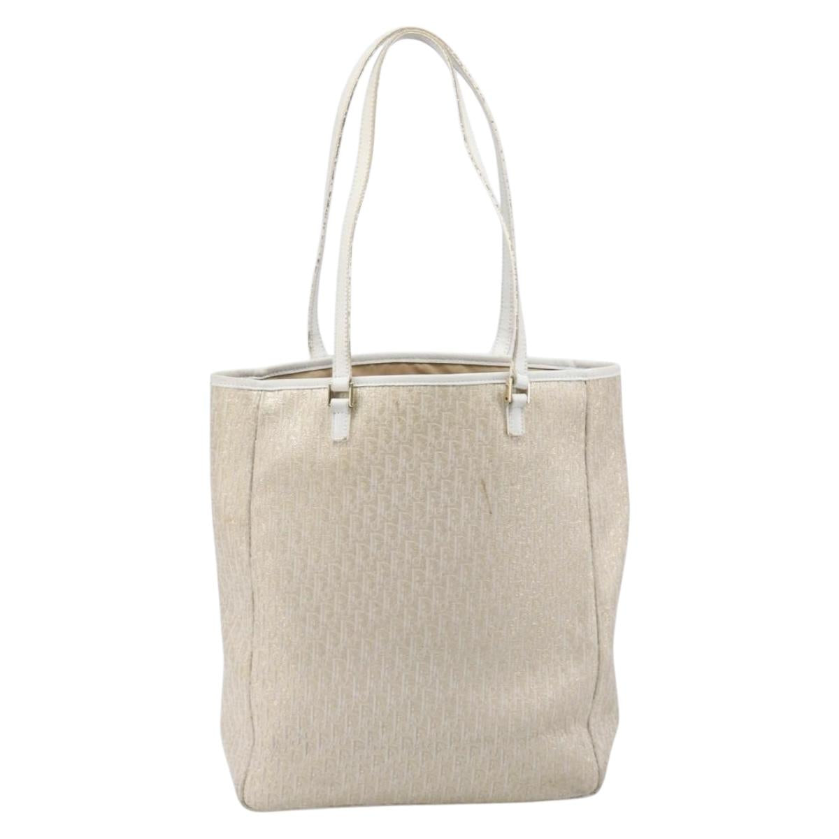 Christian Dior Trotter Canvas Tote Bag Gold Auth 206023A
