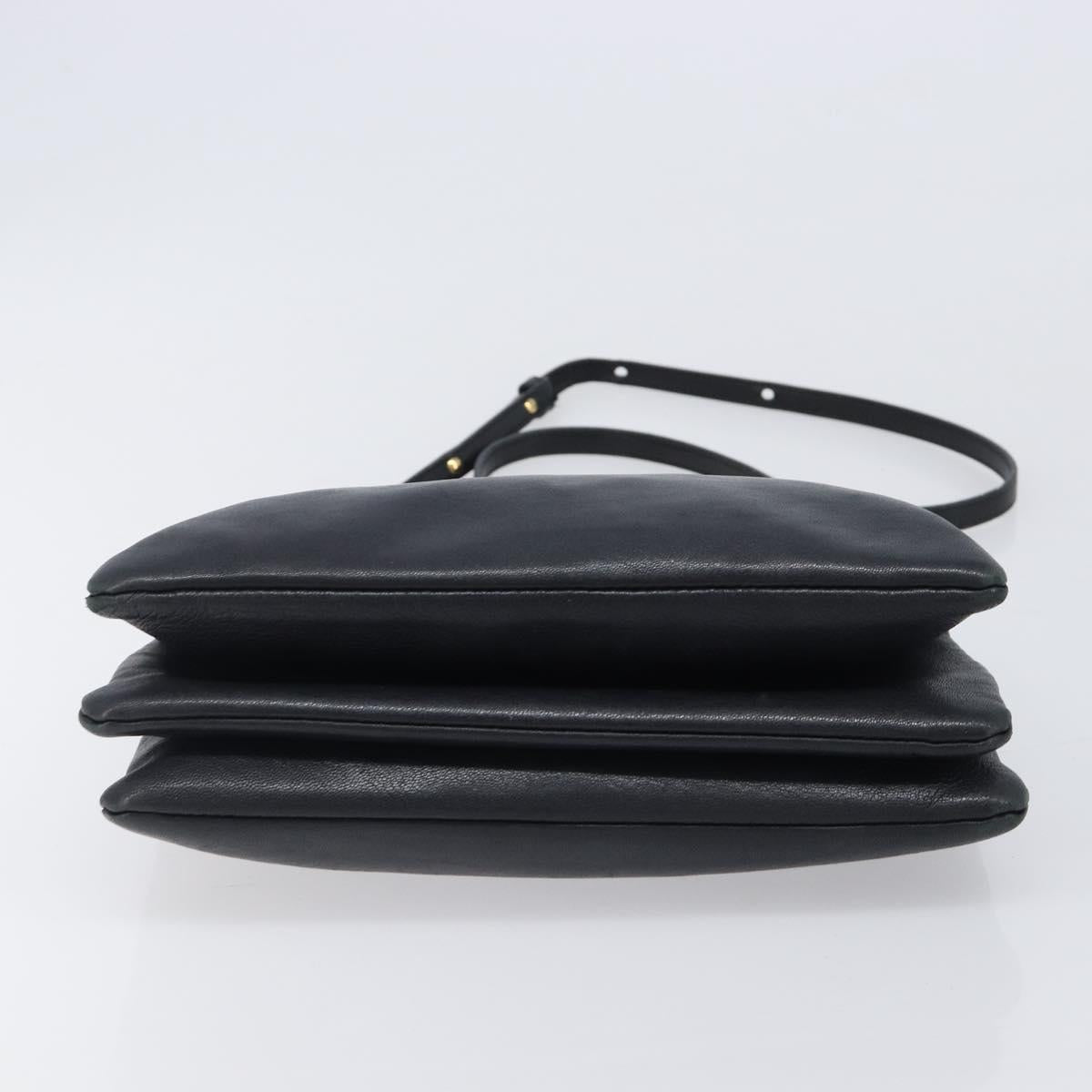 CELINE Trio Shoulder Bag Leather Black Gold Auth 206031