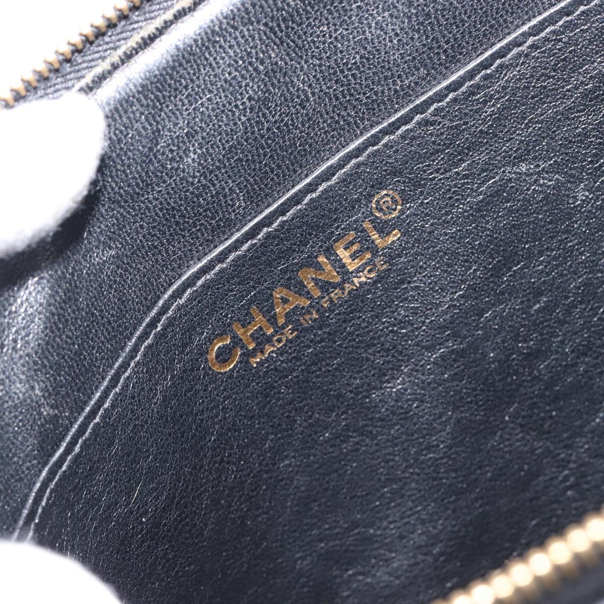 CHANEL Choco Bar Clutch Bag Lamb Skin Black Gold CC Auth 206033V