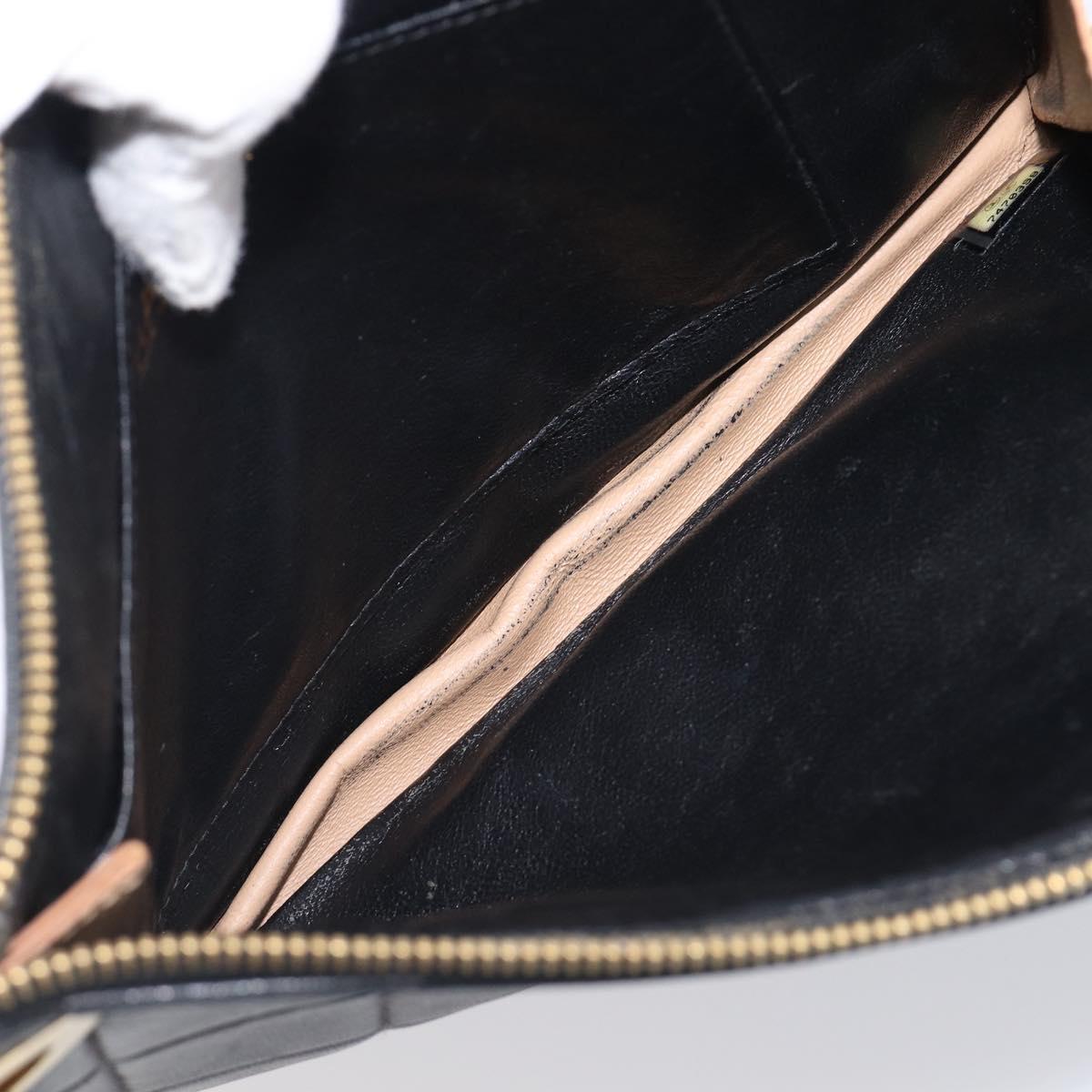 CHANEL Choco Bar Clutch Bag Lamb Skin Black Gold CC Auth 206033V