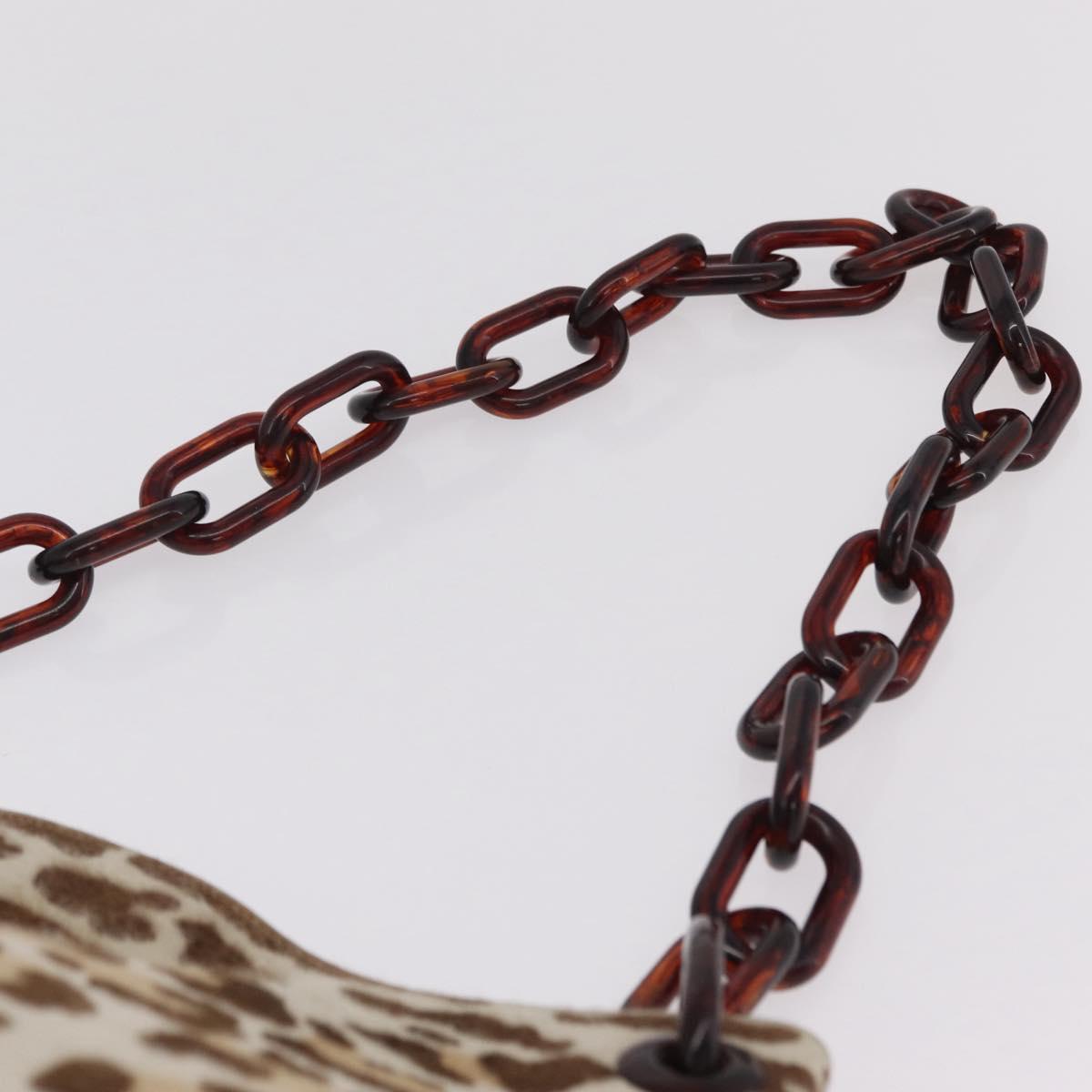 PRADA Plastic Chain Shoulder Bag Harako leather Beige Silver Auth 206034V