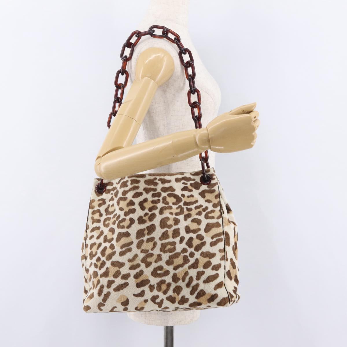 PRADA Plastic Chain Shoulder Bag Harako leather Beige Silver Auth 206034V