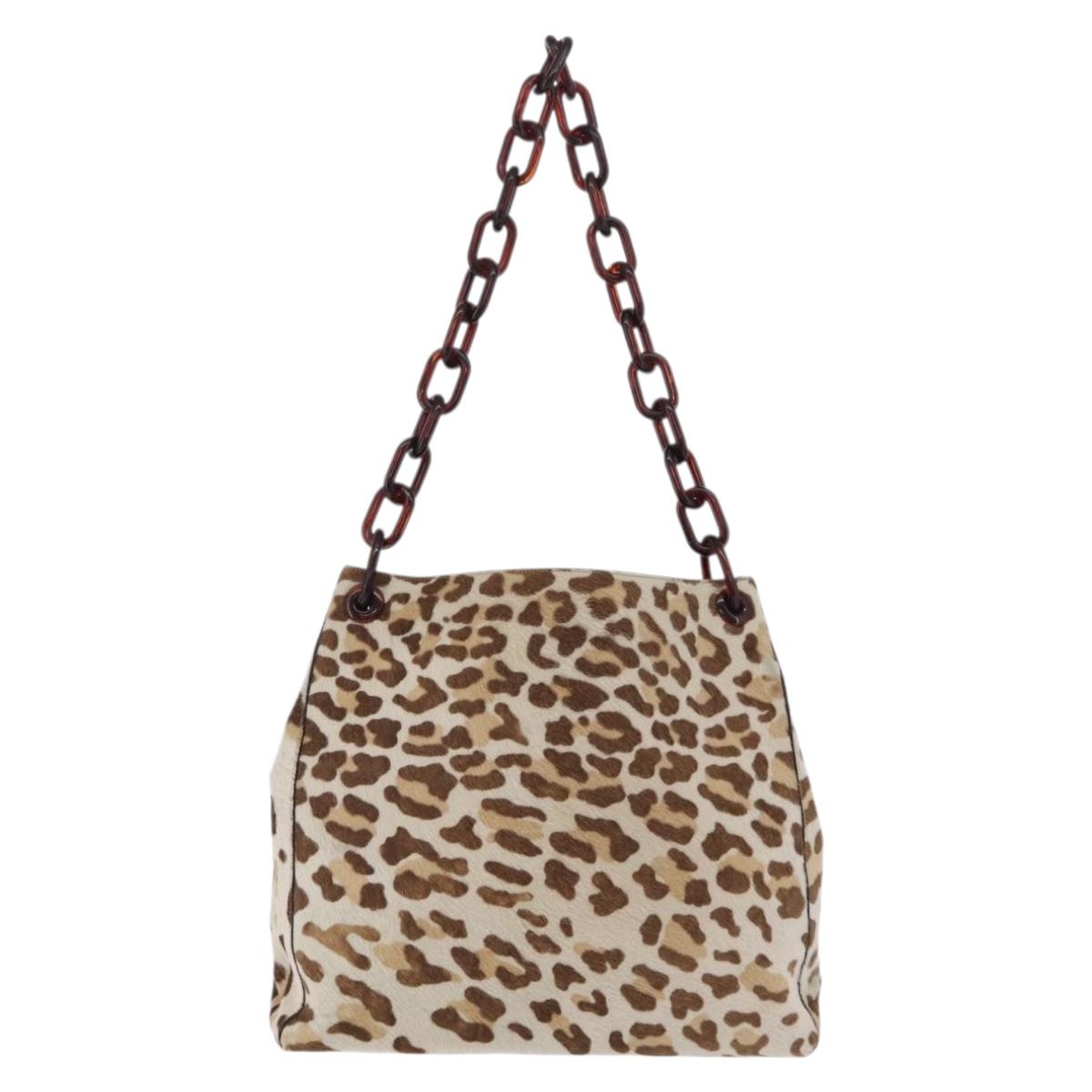 PRADA Plastic Chain Shoulder Bag Harako leather Beige Silver Auth 206034V