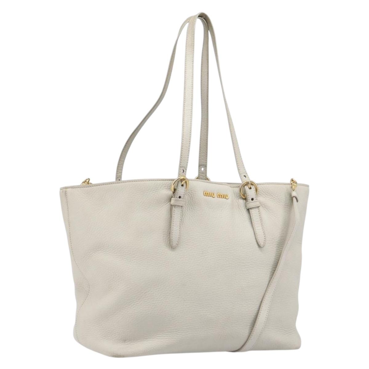 Miu Miu Tote Bag Leather 2way White Gold Auth 206037A